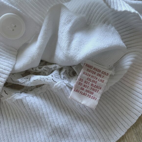 Derek Heart Lace Back Cropped Cardigan Short Sleeve Button Y2K White Sz Large L - Picture 7 of 9